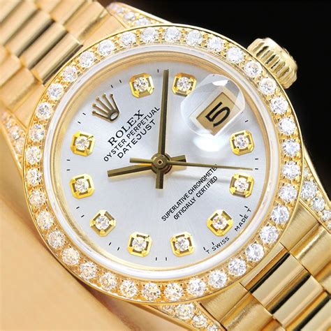 rolex womens gold watch|gold rolex with diamond bezel.